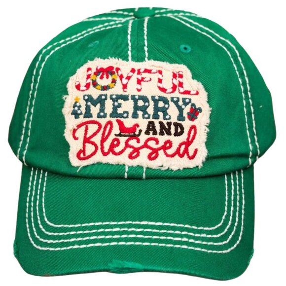 KBETHOS Green "Joyful Merry & Blessed" Holiday Baseball Cap NWT - Picture 1 of 3